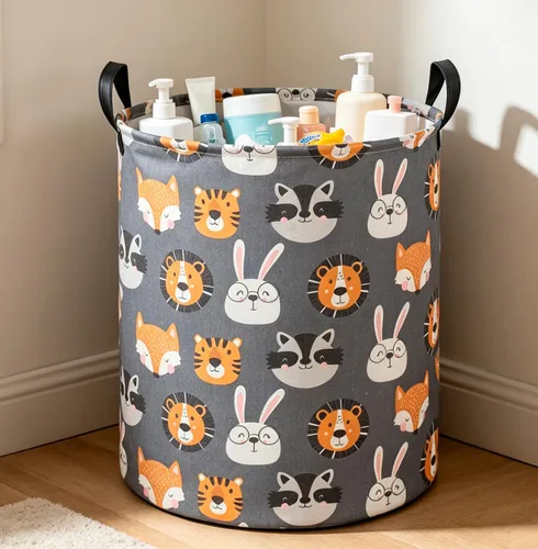 Vista 5 de CLOCOR Cesta de lavandería para niños, contenedor de almacenamiento de tela plegable, cesta de guardería para niños, cubo de juguetes para niños