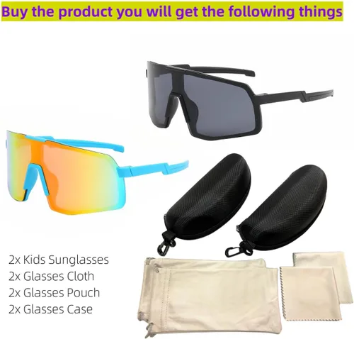Vista 3 de SANPLMG UV400 Paquete de 2 gafas de sol deportivas sin marco para niños y niñas, ciclismo, béisbol, golf, jóvenes, gafas de sol deportivas