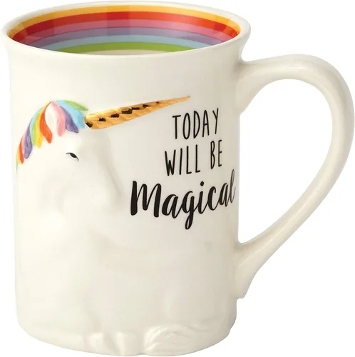 Vista 2 de Enesco 6000548 Our Name Is Mud "Magical Unicorn" Taza de café esculpida de gres, 16 oz, multicolor