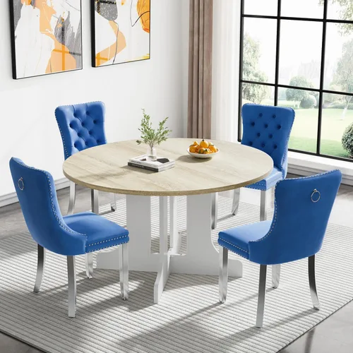 Vista 19 de Juego de mesa de comedor extensible marrón de 63 a 78.74 pulgadas para 4, juego de mesa de comedor de 5 piezas con 4 sillas, mesa de cocina