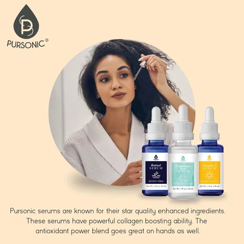 Vista 5 de PURSONIC Juego de 3 sueros antienvejecimiento para el cuidado de la piel, suero de ácido hialurónico, suero de retinol y suero facial de vitamina C