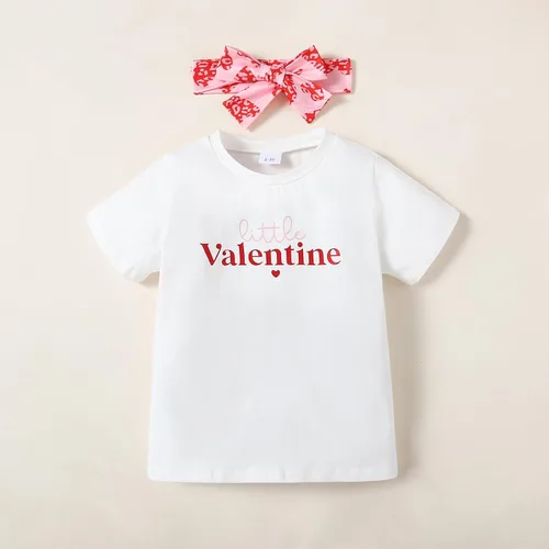 Vista 4 de Tinypainter Conjunto de ropa de verano para niña pequeña con texto en inglés "Love" Heart Bell Buttoms + diadema para el día de San Valentín