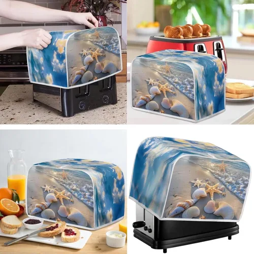 Vista 2 de doginthehole Funda para licuadora y tostadora, 2 rebanadas estéticas de estrellas de mar con estampado de conchas marinas para batidora o cafetera