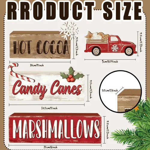 Vista 4 de 4 piezas de decoraciones navideñas para interiores - Decoración de mesa de camión de madera para el hogar - Centro de mesa navideño para la mesa