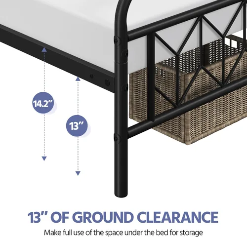 Vista 7 de Yaheetech Armazón de Cama de Plataforma Metálica Base de Colchón con Cabecero/Pie de Cama con Patrón de Diamante/Soporte de Listones de Acero