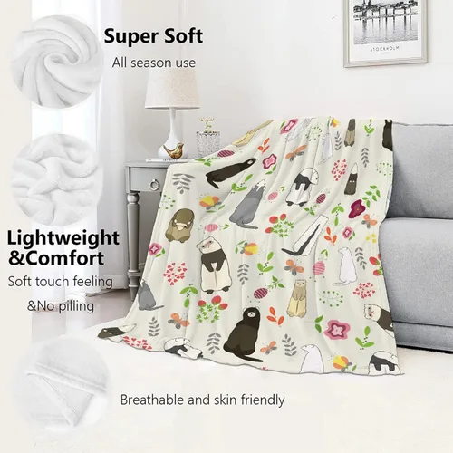 Vista 4 de Manta linda de hurones, regalos para mujeres, amantes de los hurones, manta ligera y suave de franela de forro polar para sofá y cama, tamaño XS