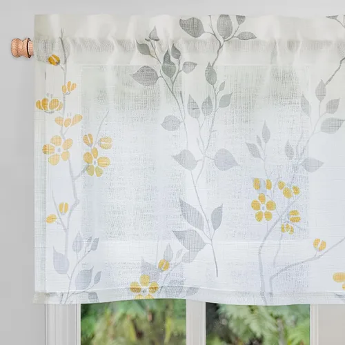 Vista 25 de Beauoop Juego de 2 cortinas semitransparentes de lino floral para sala de Clásico azul y gris
