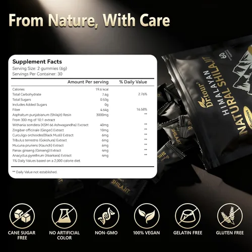 Vista 6 de Shilajit para hombres y mujeres – Gomitas Shilajit del Himalaya y resina de oro Shilajit 100% pura natural – Ashwagandha para hombres, ácido