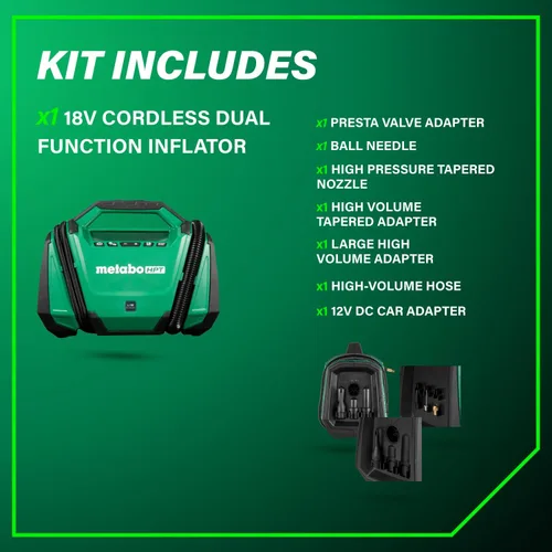Vista 8 de Metabo HPT Inflador de doble función inalámbrico multivoltios de 18 V, inflador de aire portátil con modos de alta presión y alto volumen, presión