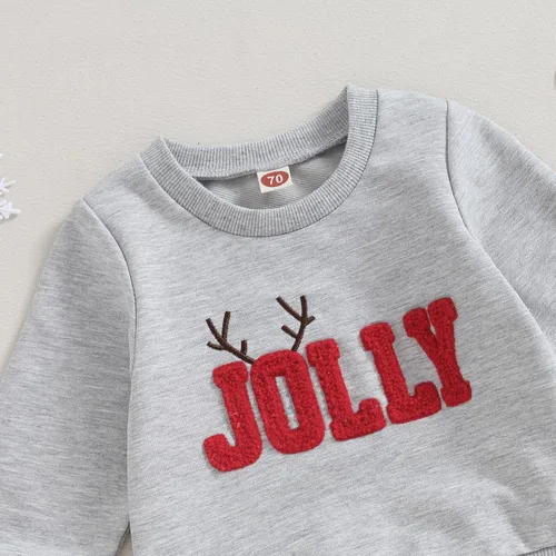 Vista 3 de Newbgclo Conjunto de 2 piezas de sudadera de manga larga con letras de Papá Noel, ropa de invierno para bebé niño