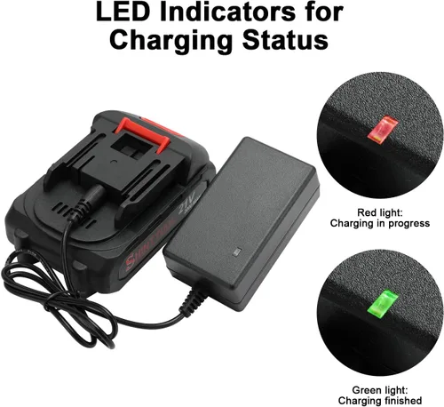 Vista 4 de Batería de litio de 21V - Batería de 2.0 Ah con adaptador de cargador, indicador LED, compatible con soplador de hojas y cultivador inalámbrico
