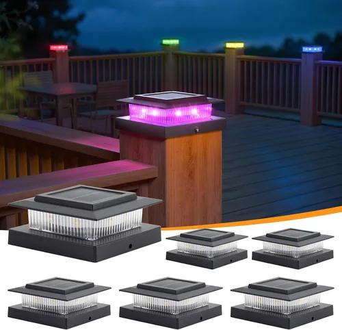 Vista 7 de APONUO - Paquete de 12 luces solares para postes que cambian de color Blanco