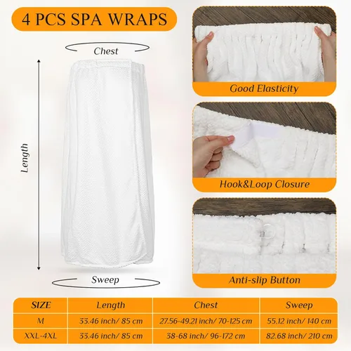 Vista 2 de 4 toallas envolventes para mujer, bata de spa con cierre ajustable, parte superior elástica, envoltura ligera para baño y ducha