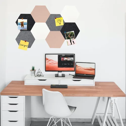 Vista 7 de 8 Piezas Azulejos Hexagonales de Tablero de Corcho de Fieltro, Autoadhesivos DIY Tablero de Anuncios Tablero de Clavijas para Oficina Escuela Hogar
