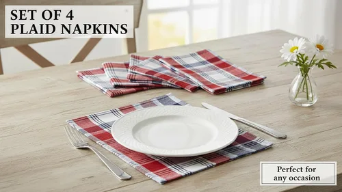 Vista 6 de Lintex Home Bargains Plus - Servilletas de tela patrióticas para celebración, juego de 4 Rojo Blanco y Azul, Algodón, Servilleta Americana Tela A