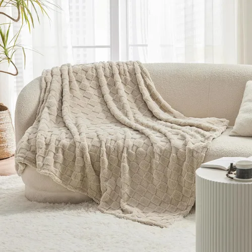 Vista 6 de Bedsure Manta de forro polar (blanco y beige)