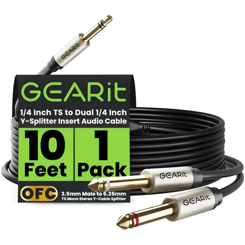 Vista 8 de GEARit Cable de inserción de 10 pies – 1/4 "TRS estéreo macho a doble 1/4" TS mono macho Y-Splitter Breakout Cable, cable de conexión de audio