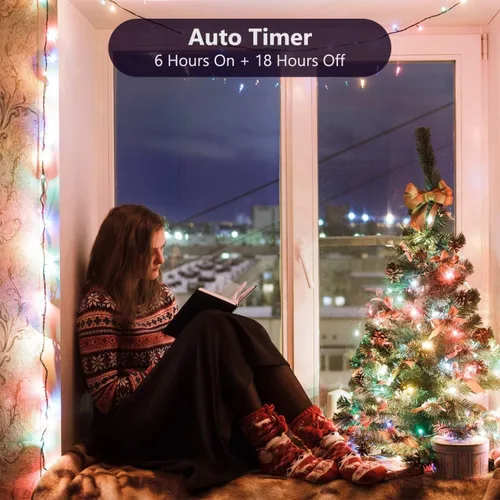 Vista 3 de BrizLabs Luces de Navidad multicolor, paquete de 2 tiras de 50 luces LED de Navidad de 17.94 pies, luz de árbol de Navidad con batería