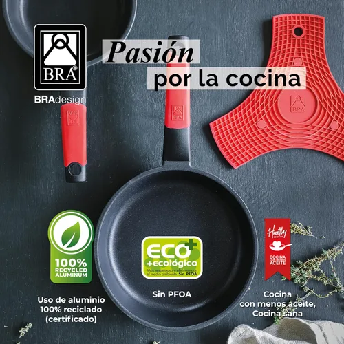 Vista 6 de BRA Juego de sartenes antiadherentes de aluminio fundido de 7.9-9.4 in rojo [Exclusivo de Amazon]