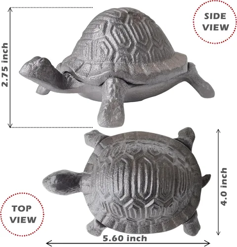 Vista 7 de Ocultador de llaves de tortuga de hierro fundido, soporte oculto para llaves, estatua decorativa de jardín, lugar secreto para llaves de repuesto