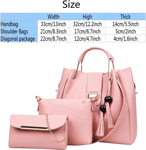 Vista 8 de Bolsas de hombro para mujer, juego de 3 piezas, bolsa cruzada, cartera, bolsa de hombro, asa superior