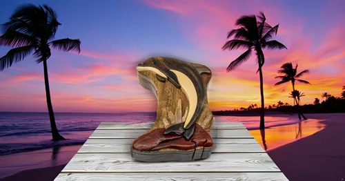 Vista 2 de Leaping Dolphin - Caja de rompecabezas de madera de Intarsia, hecha a mano con compartimento secreto
