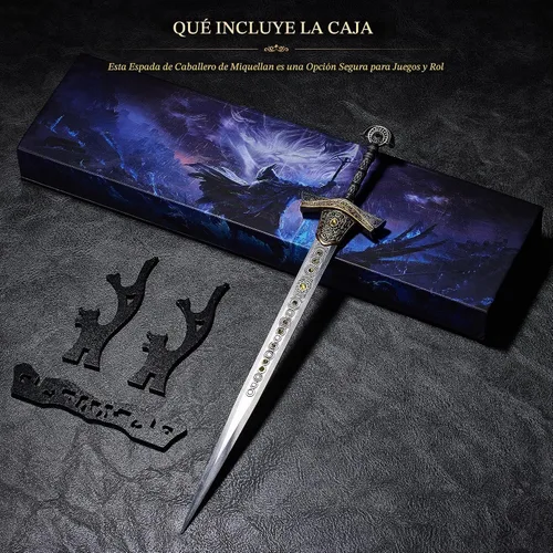 Vista 7 de RACEROCKET Eldens Rings Miquellan Knight's Sword Model - Espada de metal de 11.8 pulgadas con soporte de exhibición, espadas de artes marciales