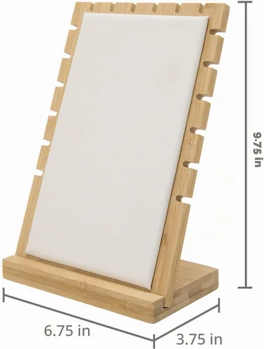 Vista 5 de MyGift soporte para collaresMyGift paquete de 2 soportes para joyería de bambú con panel de PU y diseño de múltiples estantes – Bases desmontables