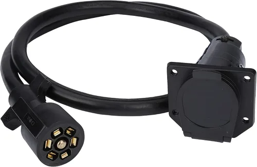 Vista 7 de Cable de extensión de remolque de 7 vías, 4 pies, conector de doble punta, resistente a la intemperie, enchufe de conector de cableado de 7 pines
