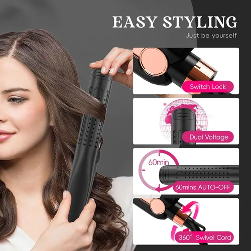 Vista 7 de SKIMI Airflow Styler, plancha de pelo de titanio alisadora de cabello plana, rizador de pelo profesional con tomas de aire de enfriamiento