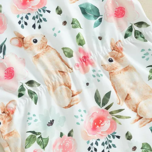 Vista 6 de AEEMCEM Traje de Pascua para bebé recién nacida, con estampado floral, sin mangas, con borla, mameluco de una pieza con diadema
