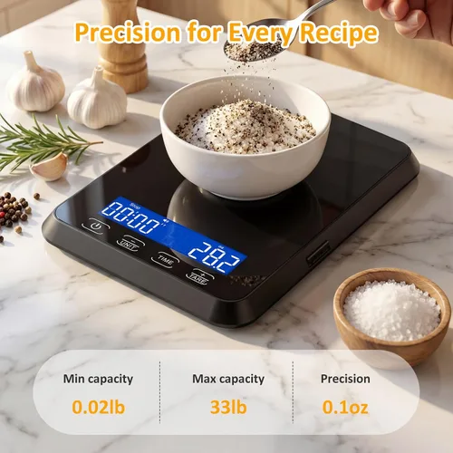 Vista 2 de Báscula de cocina, báscula de alimentos de 33 libras para hornear y cocinar Negro