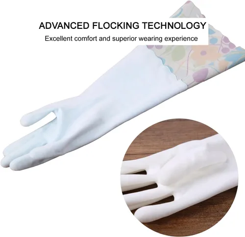 Vista 2 de Bamllum 3 pares de guantes de goma para limpieza, guantes de cocina para el hogar con forro de algodón, puño largo de 16 pulgadas, reutilizables