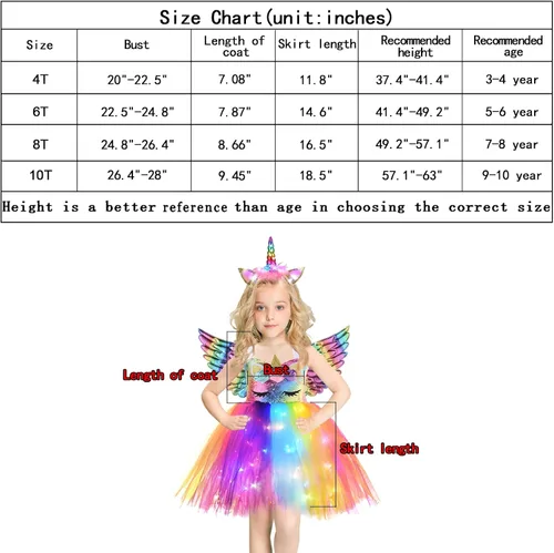 Vista 6 de NSSONBEN Girls Sequin Unicorn Custome LED Light Up Onesie Tutu Dress Birthday Gifts Halloween Costume with Headband and Wings