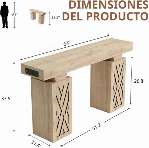 Vista 2 de Mesa consola de 63 pulgadas con luces LED RGB y estación de carga