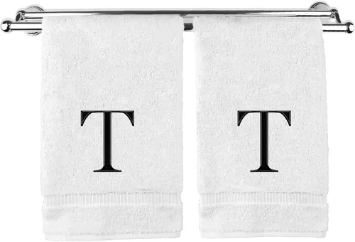 Vista 166 de Toalla de mano monogramada, regalo personalizado, juego de 2 - Toalla bordada con letra de bloque dorada - Extra absorbente 100% algodón turco