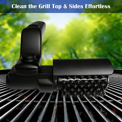 Vista 3 de Cepillo eléctrico inalámbrico para parrilla con ángulo ajustable, motor de potencia de 3 velocidades y cabezal de acero inoxidable, recargable, Negro