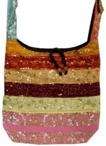 Vista 2 de Sari de seda con lentejuelas de cuentas hippie Hobo Sling Crossbody Messanger Patch Bag India