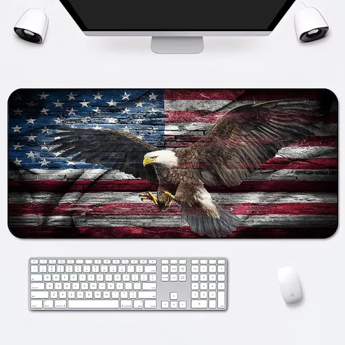 Vista 2 de Tapete de escritorio patriótico, alfombrilla de mouse para juegos de bandera estadounidense, alfombrilla de mouse XXL extendida para oficina Águila