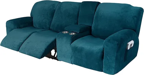 Vista 33 de Aedlcal Fundas para sofá reclinable, 10 piezas, fundas de sofá reclinable de felpa de terciopelo con consola central, con bolsillo lateral