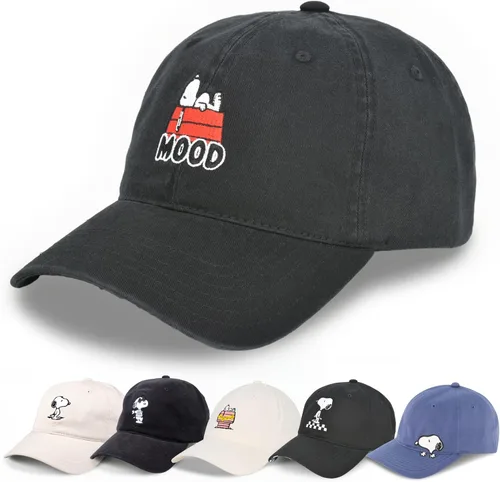 Vista 8 de Concept One Gorra unisex para adultos Peanuts Snoopy, gorro de papá para adultos con visera curvada, gorro de béisbol Negro