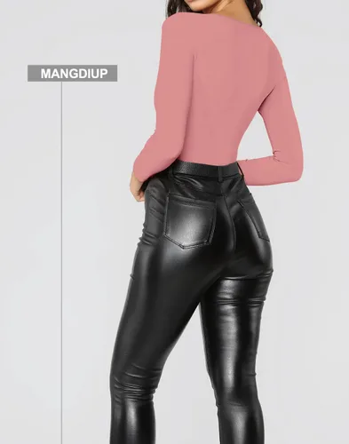 Vista 184 de MANGDIUP Body esencial para mujer, cuello redondo, manga larga, ajustado, elástico, de algodón y elastano