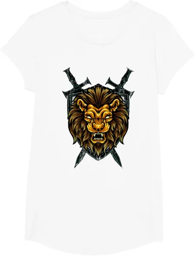 Vista 62 de Camiseta con diseño de caballero medieval renacentista, con diseño de espada de león, Negro, S