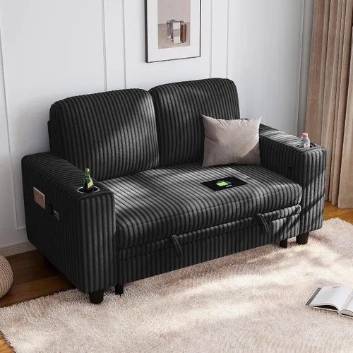 Vista 23 de LINSY HOME Sofá Loveseat con Almacenamiento - Cómodo Sofá de Pana Suave de 2 Plazas con Carga USB y Portavasos, Loveseat de Asiento Profundo
