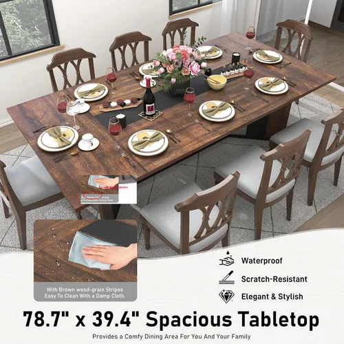 Vista 5 de Hlivelood Mesa de comedor grande de 78 pulgadas para 6 8 personas, mesa de cocina rectangular de madera con mesa impermeable, muebles rectangulares