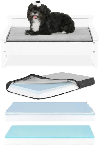 Vista 7 de Cama de madera para perro con colchón resistente al agua, cama elevada para mascotas pequeña a mediana con colchón calmante para mascotas