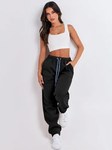 Vista 6 de ANRABESS Pantalones deportivos holgados de forro polar de cintura alta para mujer, pantalones deportivos Y2K para adolescentes y niñas