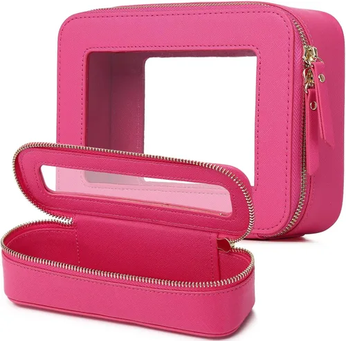 Vista 64 de Pinkmik Pequeña bolsa de maquillaje transparente, mini estuche para cosméticos, bolsa de aseo impermeable con cremallera, organizador de bolsos