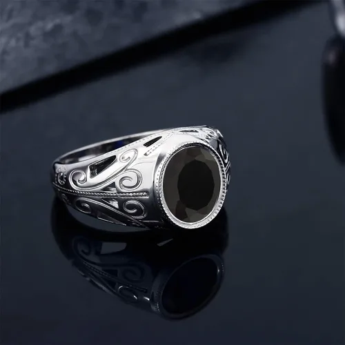 Vista 3 de Gem Stone King Anillo ovalado de plata de ley 925 para hombre