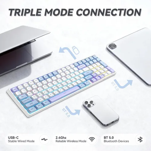 Vista 6 de Aula S100 Pro Wireless Gaming Keyboard, Tri-Mode Connection (Bluetooth2.4GHzUSB-C), RGB Backlit Mechanical Keyboard with Number Pad, Customizable